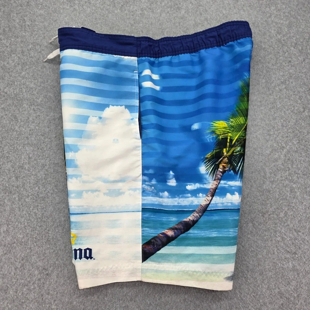 Corona Extra Tropical Palm Tree Beach Swim Trunks Men's Size‎ Large Board Shorts